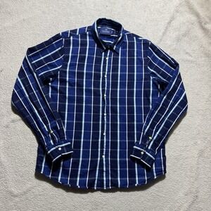 Scotch & Soda Shirt Mens Large Button-Up Blue Plaid Long Sleeve Collared Regular